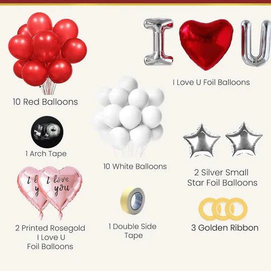 Romantic I Love You Balloon Decoration Kit – Set Of 32 Pcs