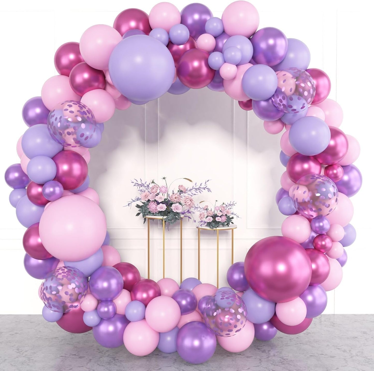 Pink Purple Latex Metallic Confetti Balloons kit - 153 Pcs Pack