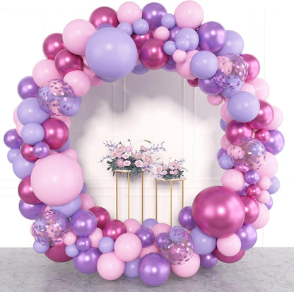 Pink Purple Latex Metallic Confetti Balloons kit - 153 Pcs Pack