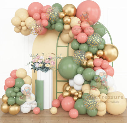 Green Pink Gold Latex Metallic Confetti Balloons kit - 153 Pcs Pack