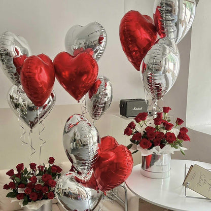 Heart Balloons, 12Pcs Heart Shaped Foil Balloons