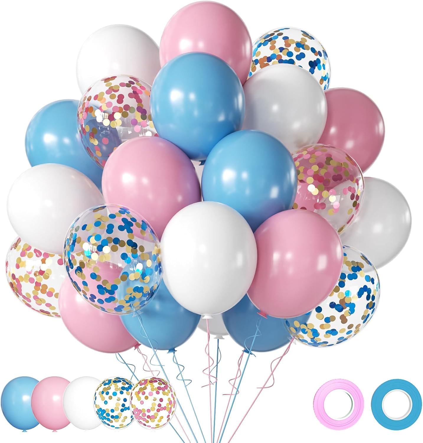 Pink Blue White Balloons 50 Pack - Party Decorations