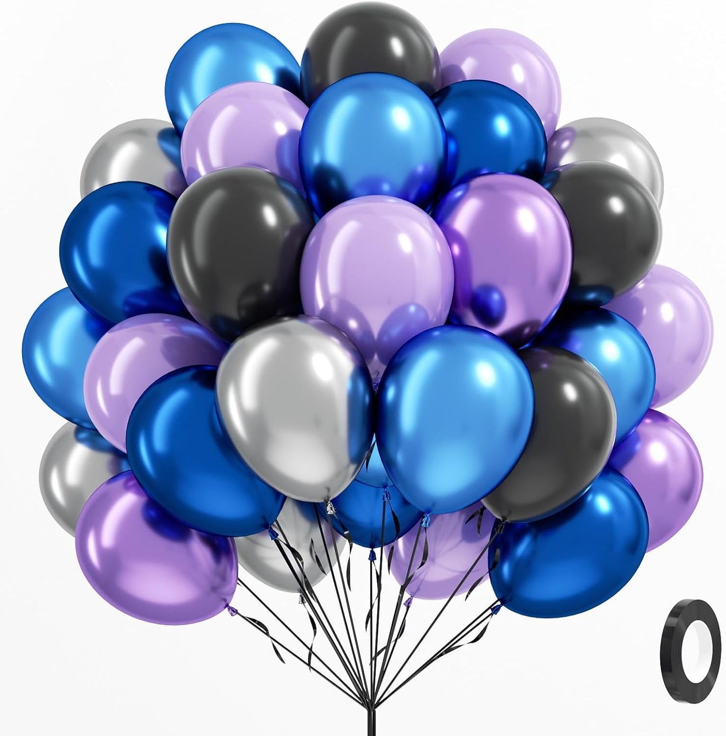 60 Pcs Metallic Blue Purple Black Balloons - Wedding & Birthday Party