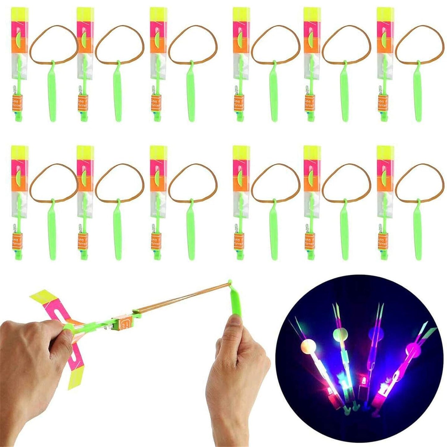 LED Flying Arrow Helicopter Toy – Slingshot Launch, Light-Up Rocket Copter (Pack of 5)