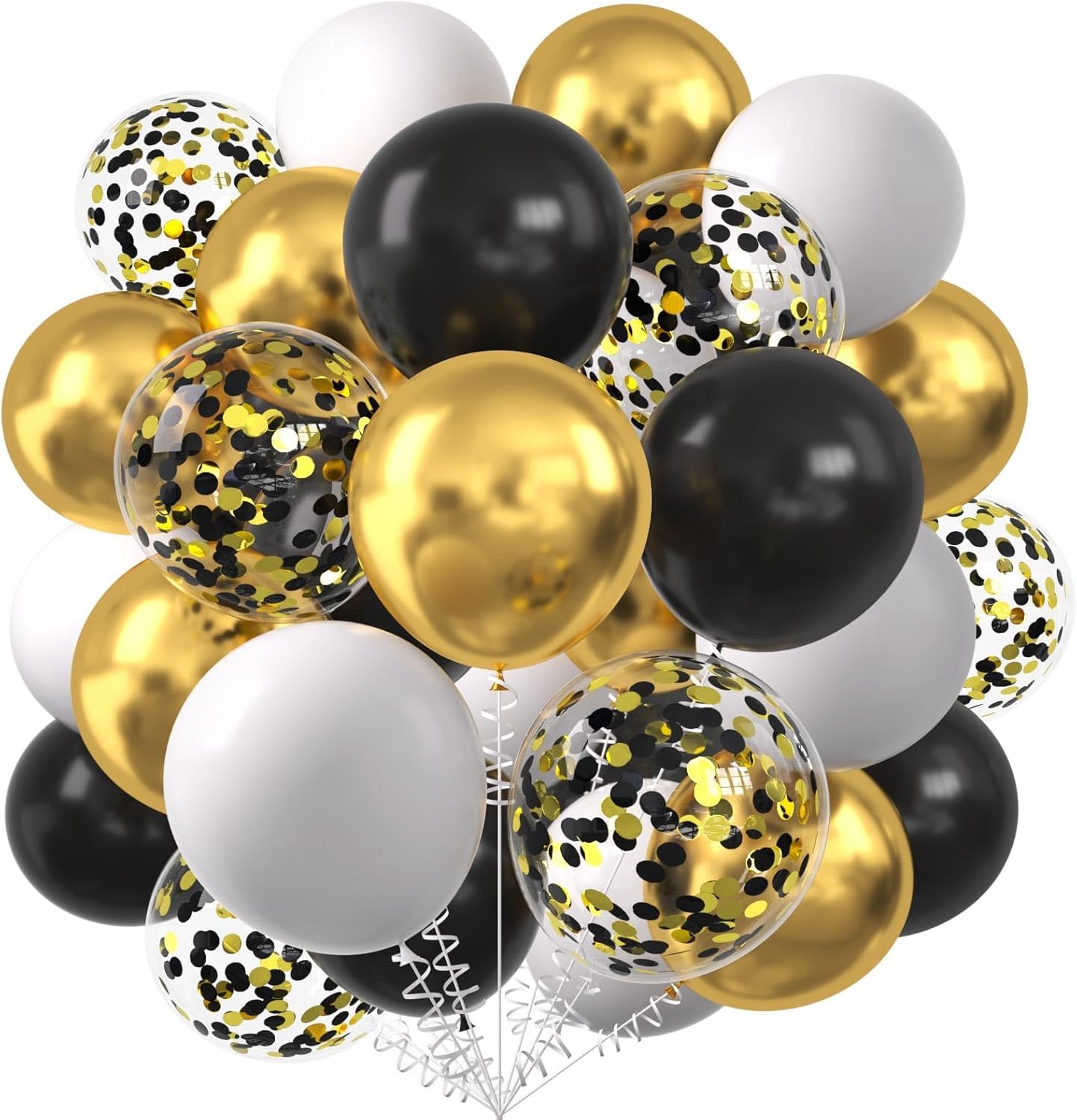 60pcs Metallic Gold Black White Confetti Balloons for Wedding & Birthday