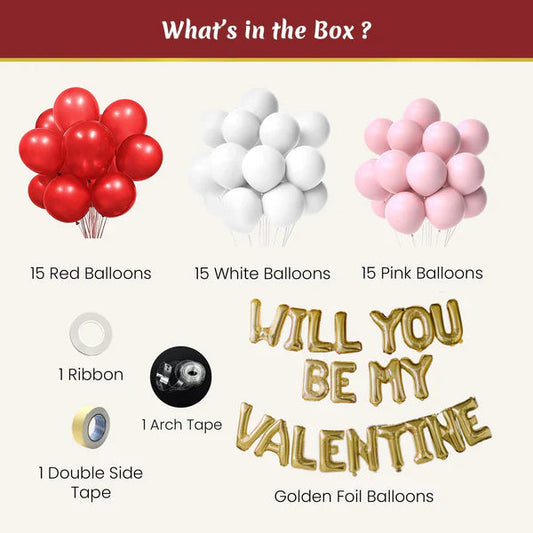"Will You Be My Valentine" Balloon Decoration Kit - Set of 48 Pcs