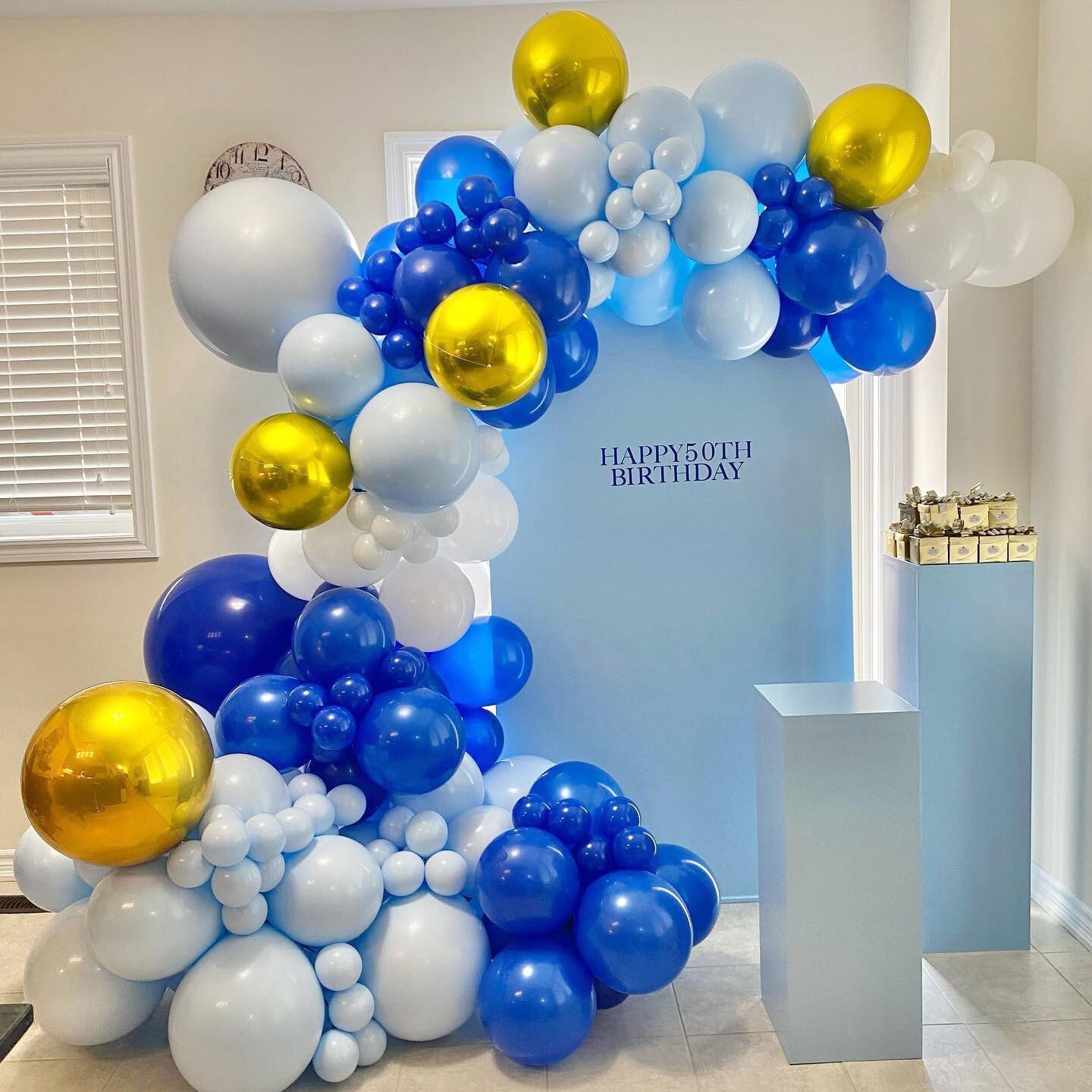 60pcs Metallic Gold Blue White Confetti Balloons for Wedding & Birthday