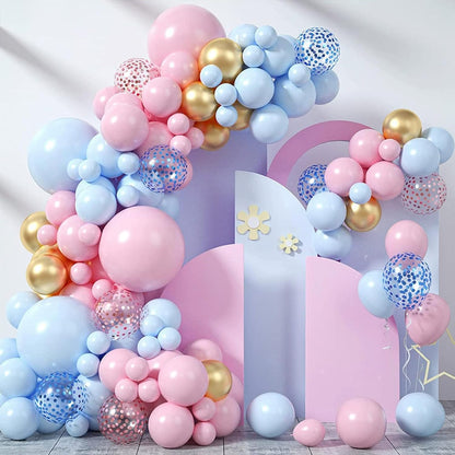 Vibrant Pink Blue Gold Latex Balloon Arch Kit for Gender Reveal