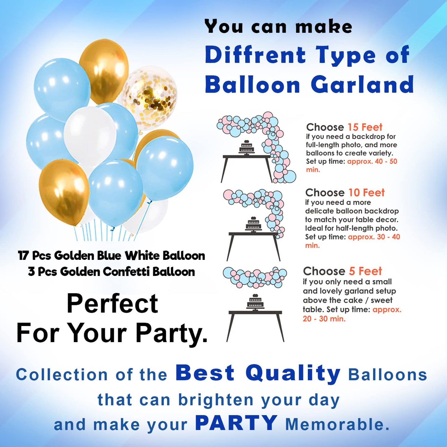 Happy Birthday Decoration Kit - 26 Pcs Blue Birthday Decoration for Husband