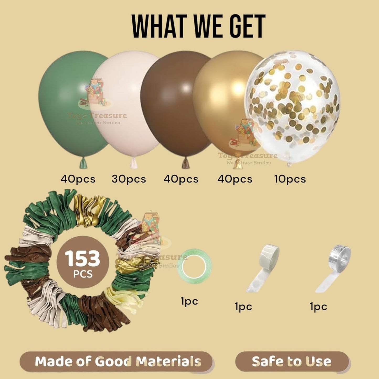 Green Gold Confetti Balloons Decoration kit - 153 Pcs Pack (