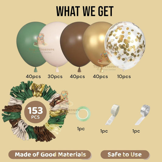 Green Gold Confetti Balloons Decoration kit - 153 Pcs Pack (
