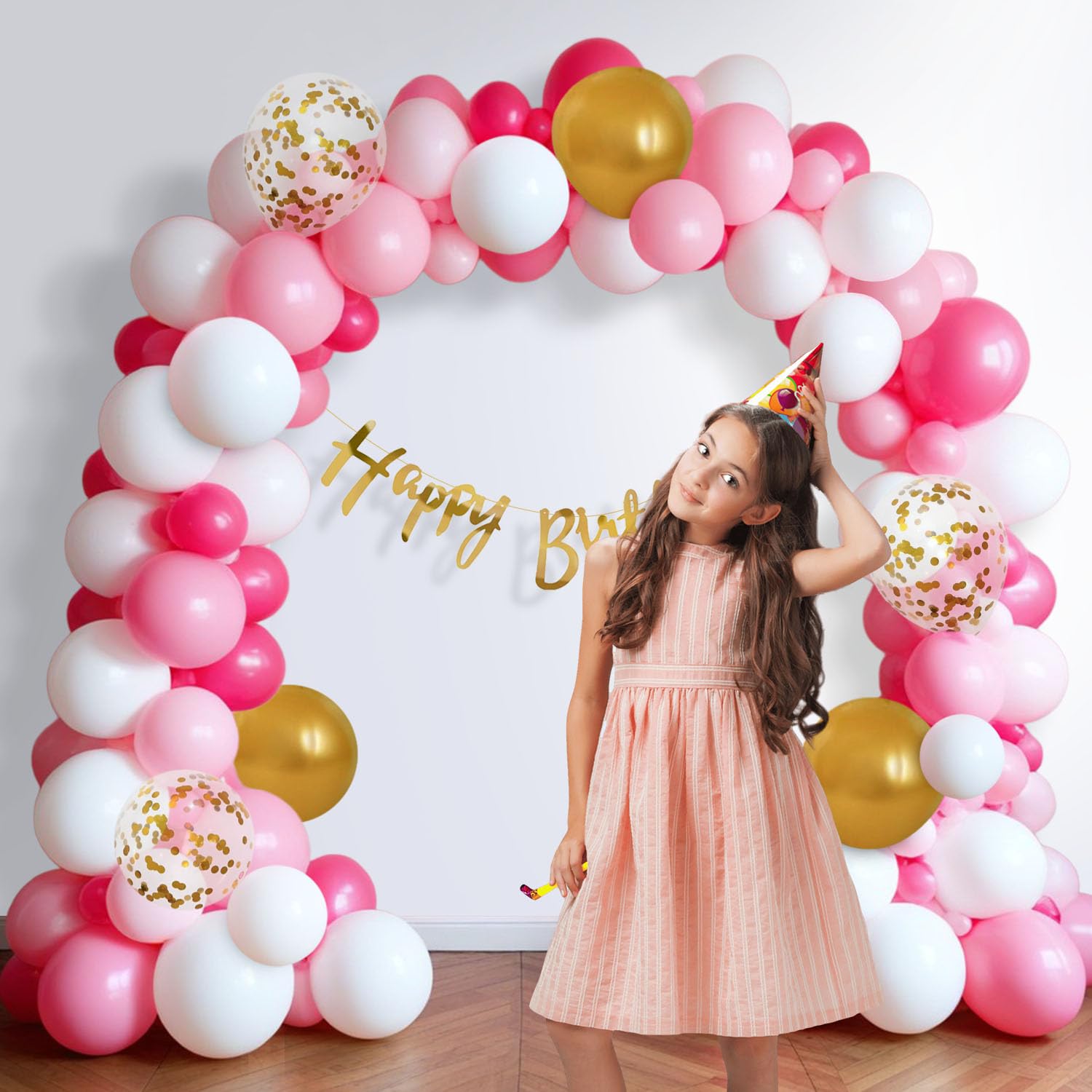 54-Piece Pink Happy Birthday Decoration Kit for Girls with Banner & Balloons