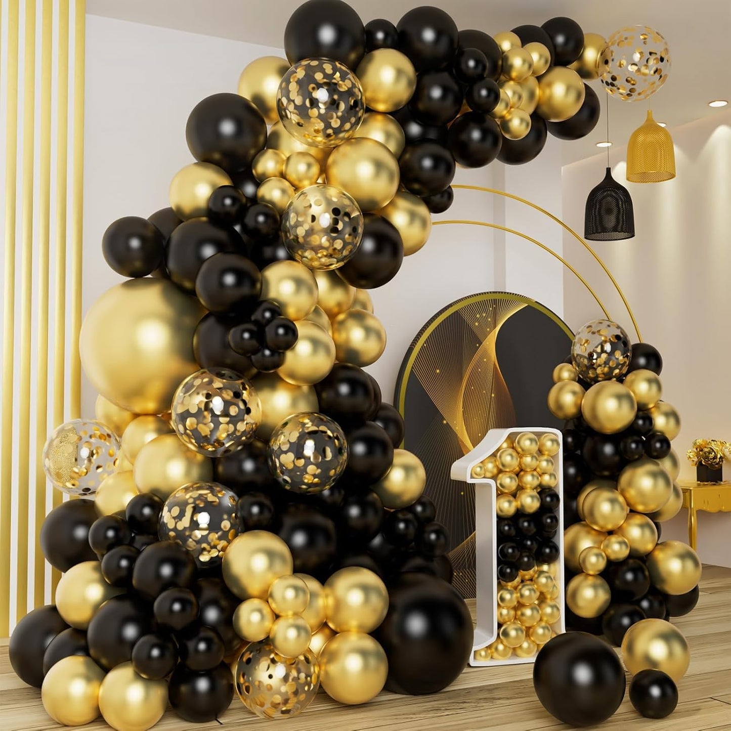 Black Gold Birthday Decorations Kit for Boys - 104 Pcs Combo
