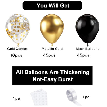 Black Gold Balloon Garland Arch Kit - 104Pcs Party Decoration
