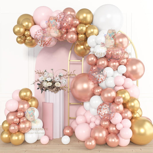 Pink White Gold Latex Metallic Confetti Balloons kit - 153 Pcs Pack