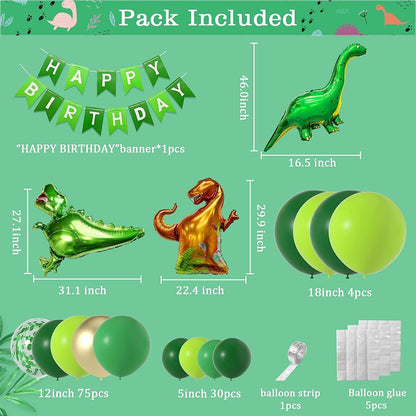 120-Piece Epic Dinosaur Birthday Party Kit - Jungle Green Dino Balloons & Banner