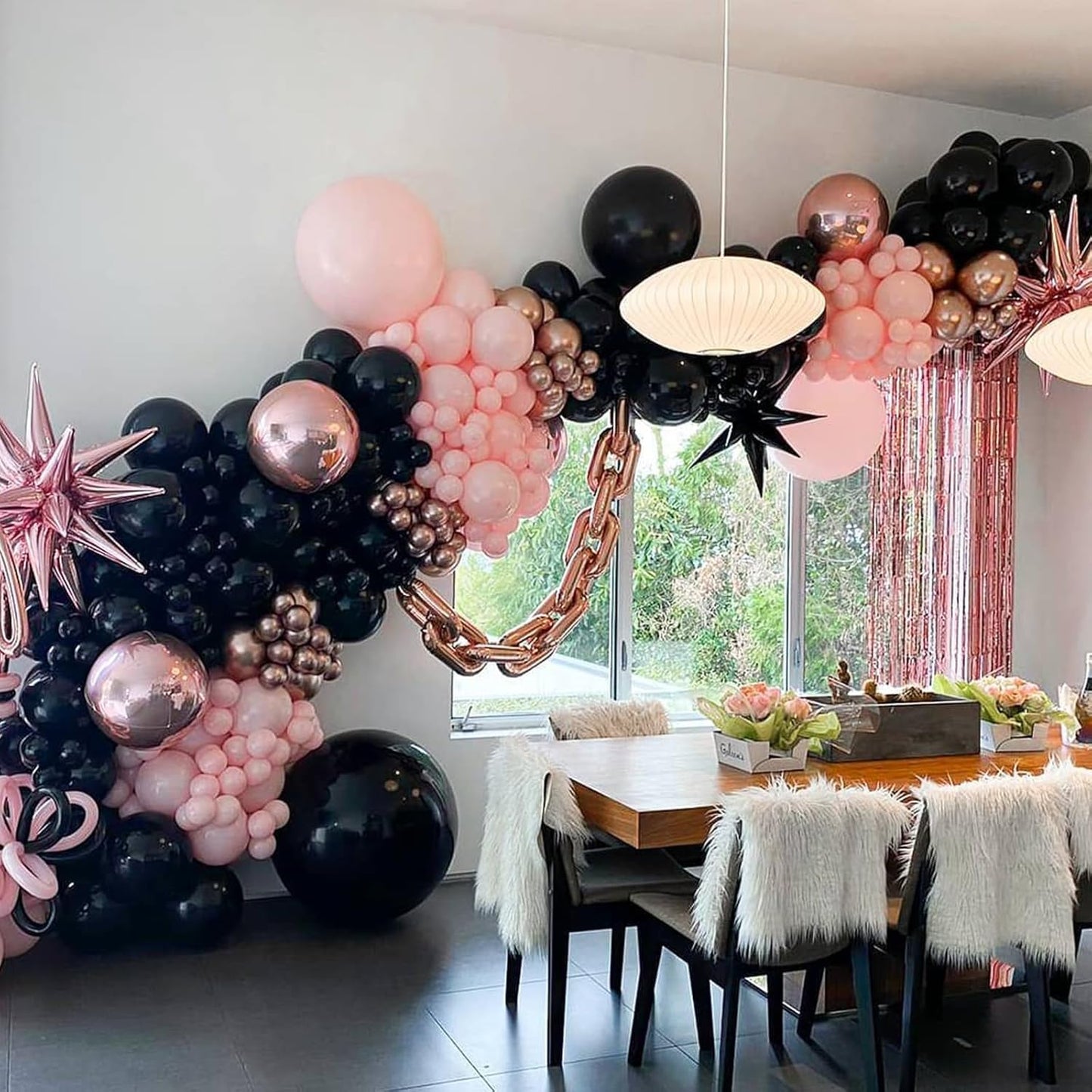 Rose Gold Pink Black Confetti Balloons 60 Pcs - Metallic Party Decorations for Wedding & Birthday Party