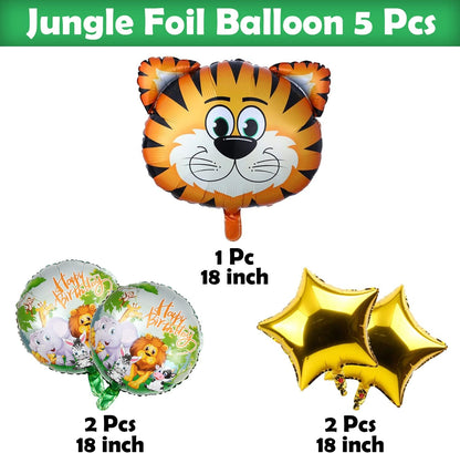 Jungle Safari Happy Birthday Foil Balloon Set - 5 Animal Themed Party Decorations