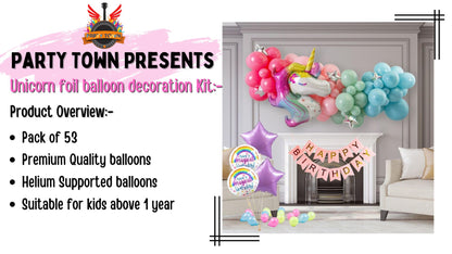 Enchanting Unicorn Party Balloon Pack - 53 Pcs, Helium Supported Foil & Latex Kit