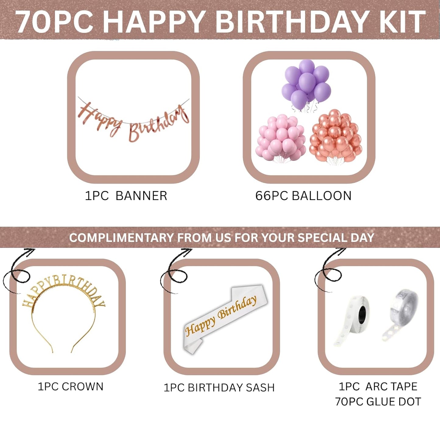 Happy Birthday Decoration Kit for Girls - Set of 70 Pcs