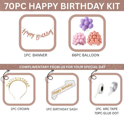Happy Birthday Decoration Kit for Girls - Set of 70 Pcs