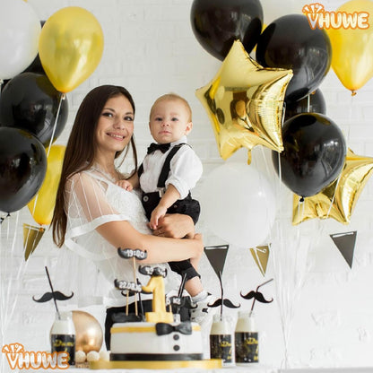 10 Pcs Black Star Shaped Mylar Helium Foil Metallic Balloon for Birthday Party Decorations