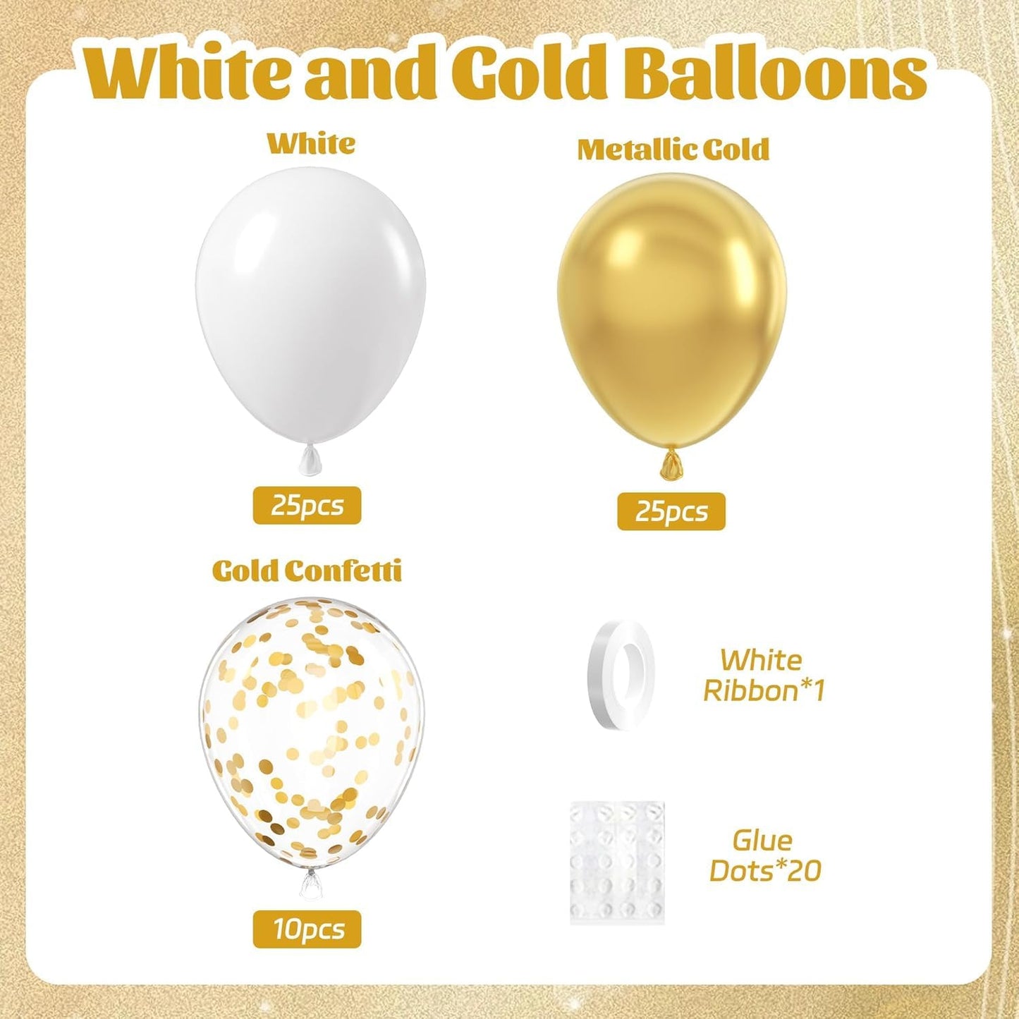 60 Pcs Metallic Gold White Confetti Balloons  for Wedding & Birthday Party