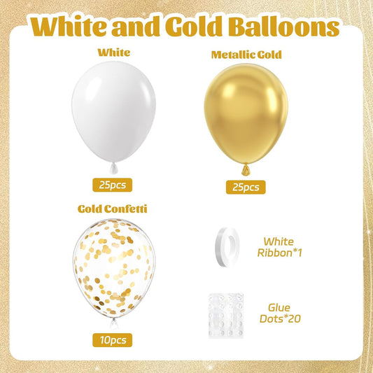 60 Pcs Metallic Gold White Confetti Balloons  for Wedding & Birthday Party