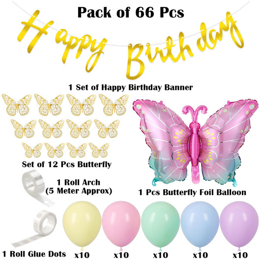 Happy Birthday Decoration Kit For Girls– Set of 66 Pcs