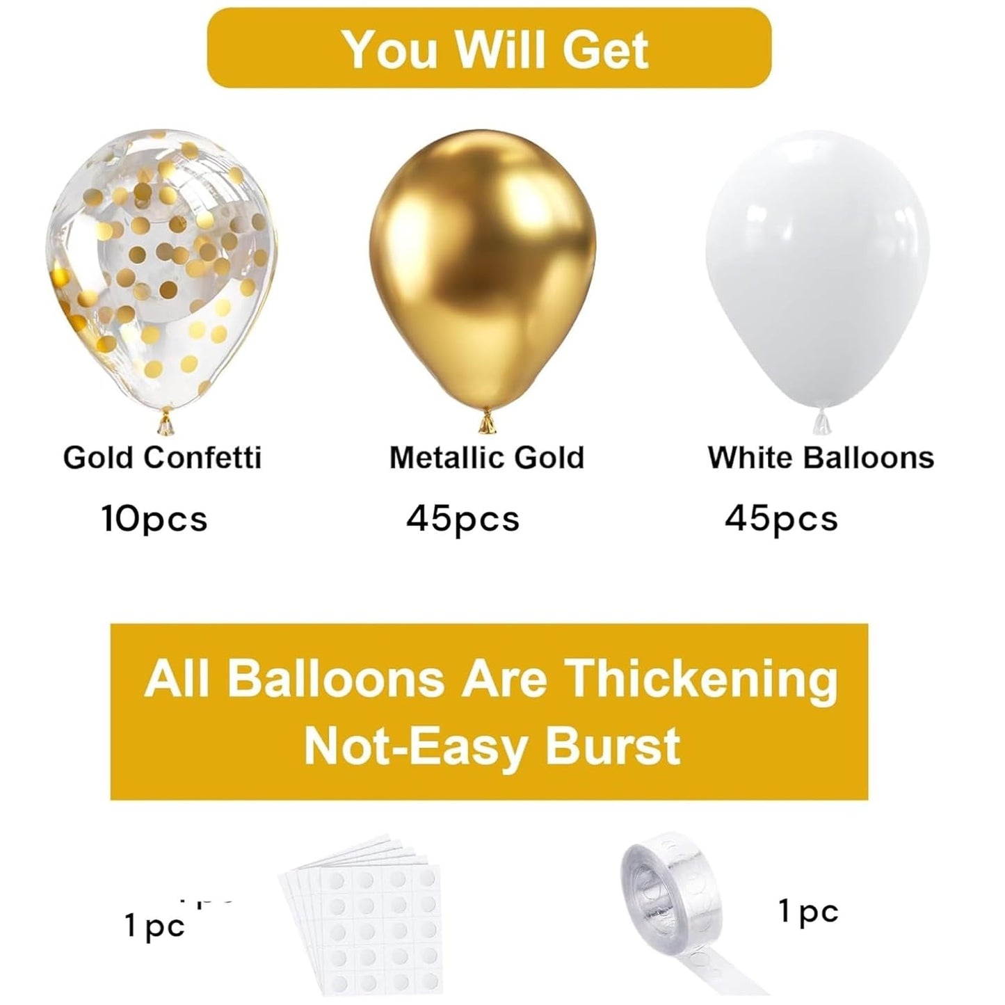 104 Pcs White Gold Balloon for Wedding & Birthday Party