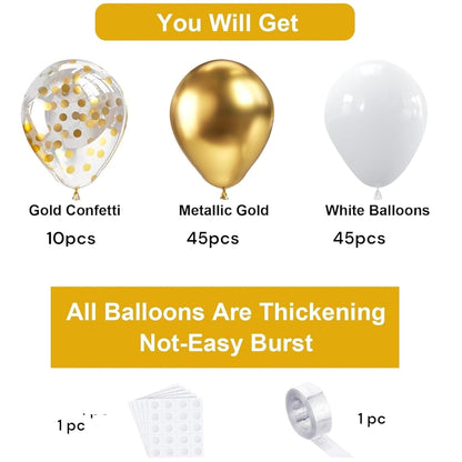 104 Pcs White Gold Balloon for Wedding & Birthday Party