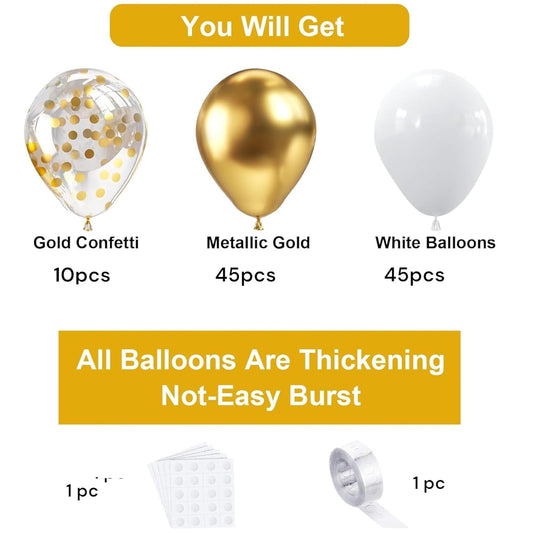 104 Pcs White Gold Balloon for Wedding & Birthday Party