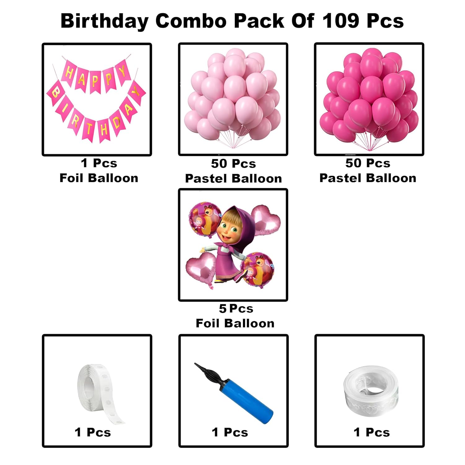 CRAZYKART Masha Pink Birthday Party Decorations Kit - 109 Pieces