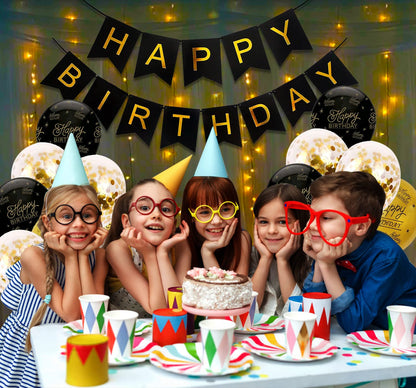 Black & Gold Birthday Decoration Kit - Set of 19 Pcs
