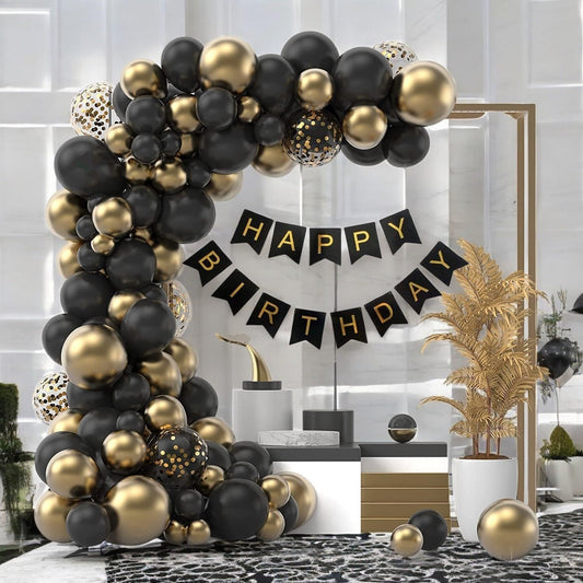 Luxury Black & Gold Birthday Decoration Kit – Set of 69 Pcs
