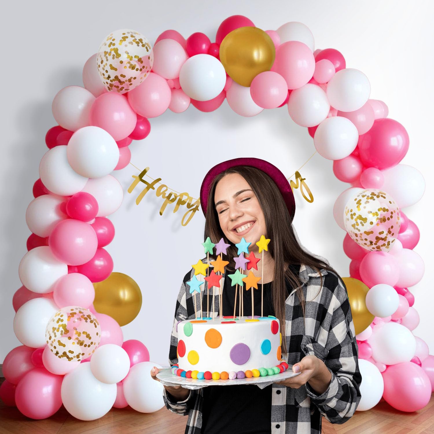 54-Piece Pink Happy Birthday Decoration Kit for Girls with Banner & Balloons