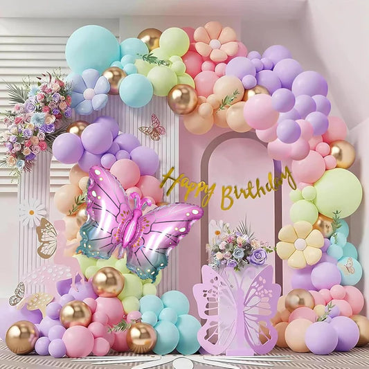 Pastel Butterfly Theme Birthday Decoration Kit – 96 Pcs Combo