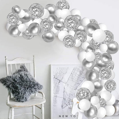 White Silver Balloon Garland Kit - 104 Piece with Confetti Balloons