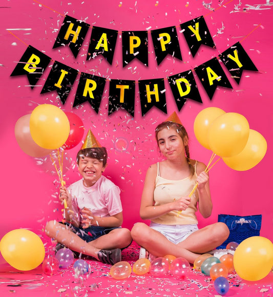 Happy Birthday Fishtail Cardstock Banner with Ribbon Reusable Party Backdrop