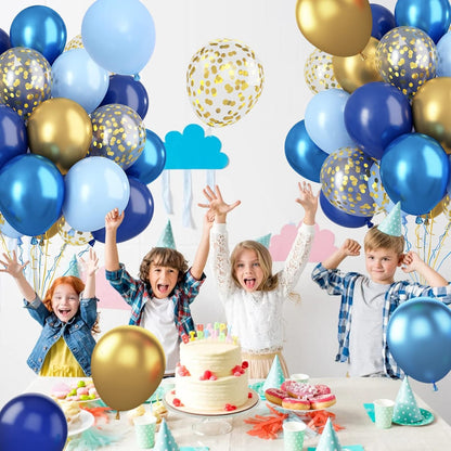 Blue Gold Confetti Balloons - 60 Piece Metallic Set for Birthday