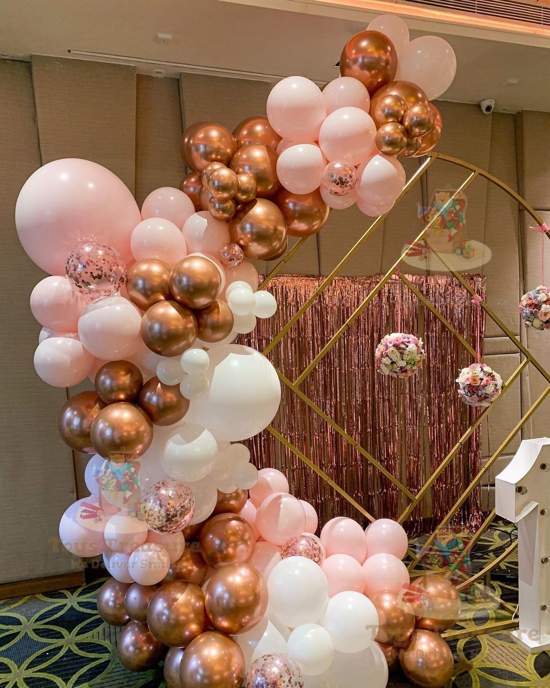 Rose Gold Pink Birthday Decorations Kit for Girls - 104 Pcs Combo