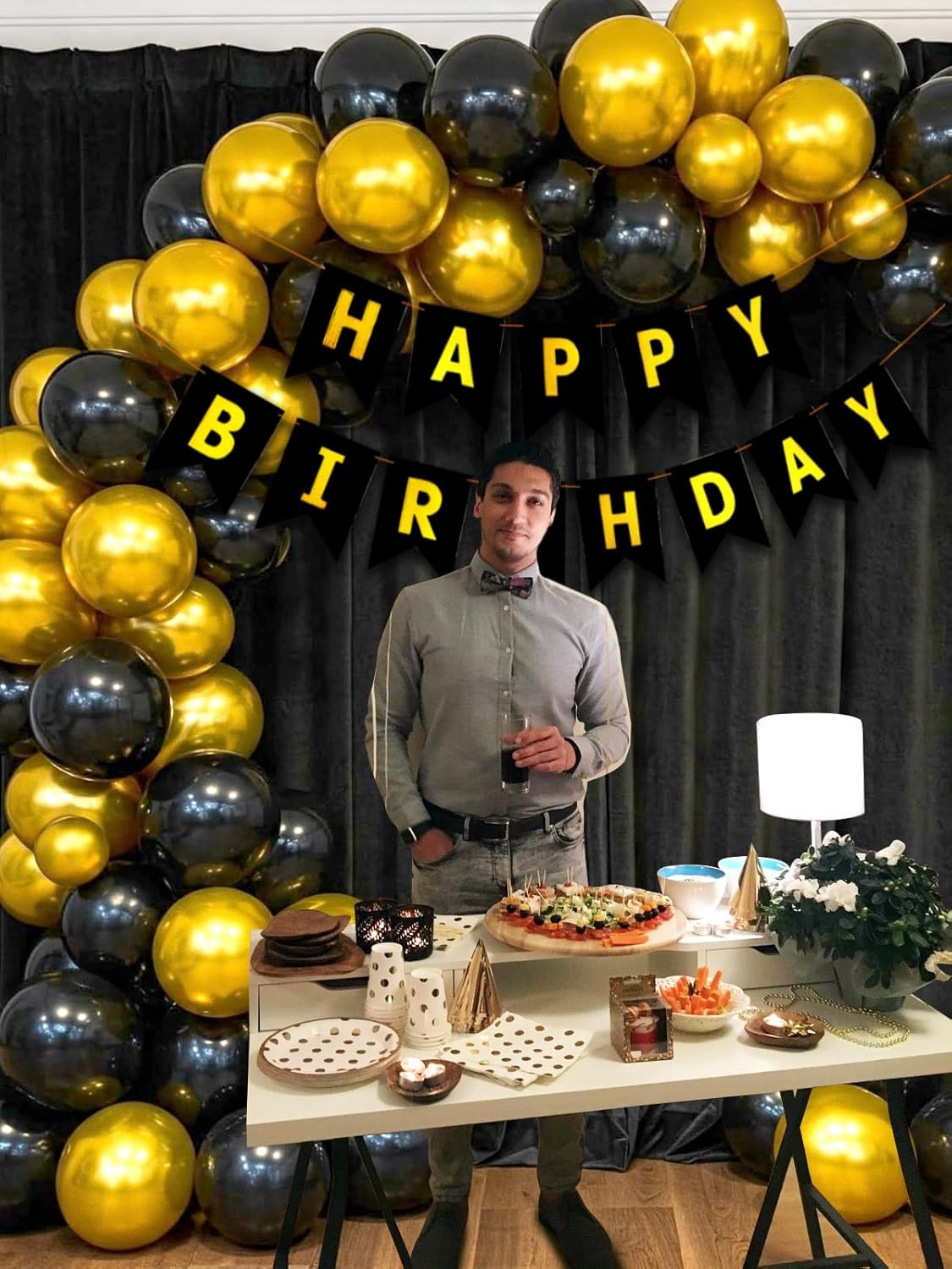 Black & Gold Birthday Decoration Kit – Set of 103 Pcs