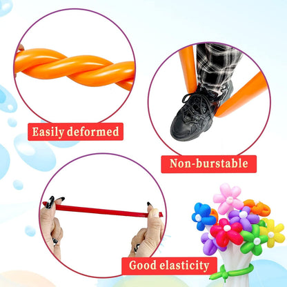 Long Balloons for Kids - 101 Pcs Multicolor Twisting Balloons with 1 pump for Birthday Party