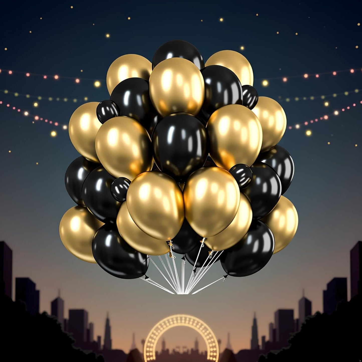 50 Pcs Black Gold Metallic Chrome Balloons for Birthday Party