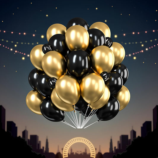 50 Pcs Black Gold Metallic Chrome Balloons for Birthday Party