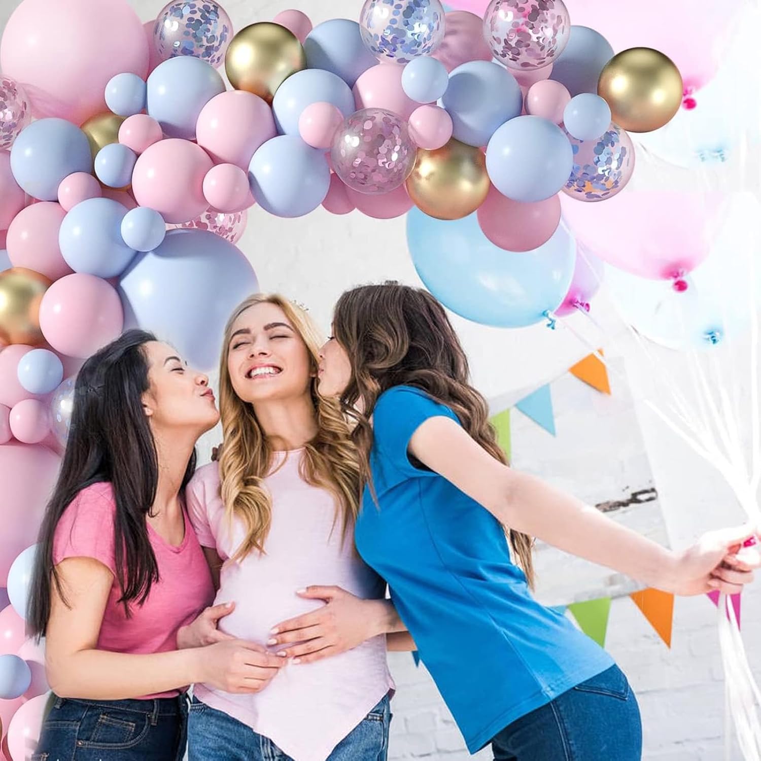 Vibrant Pink Blue Gold Latex Balloon Arch Kit for Gender Reveal