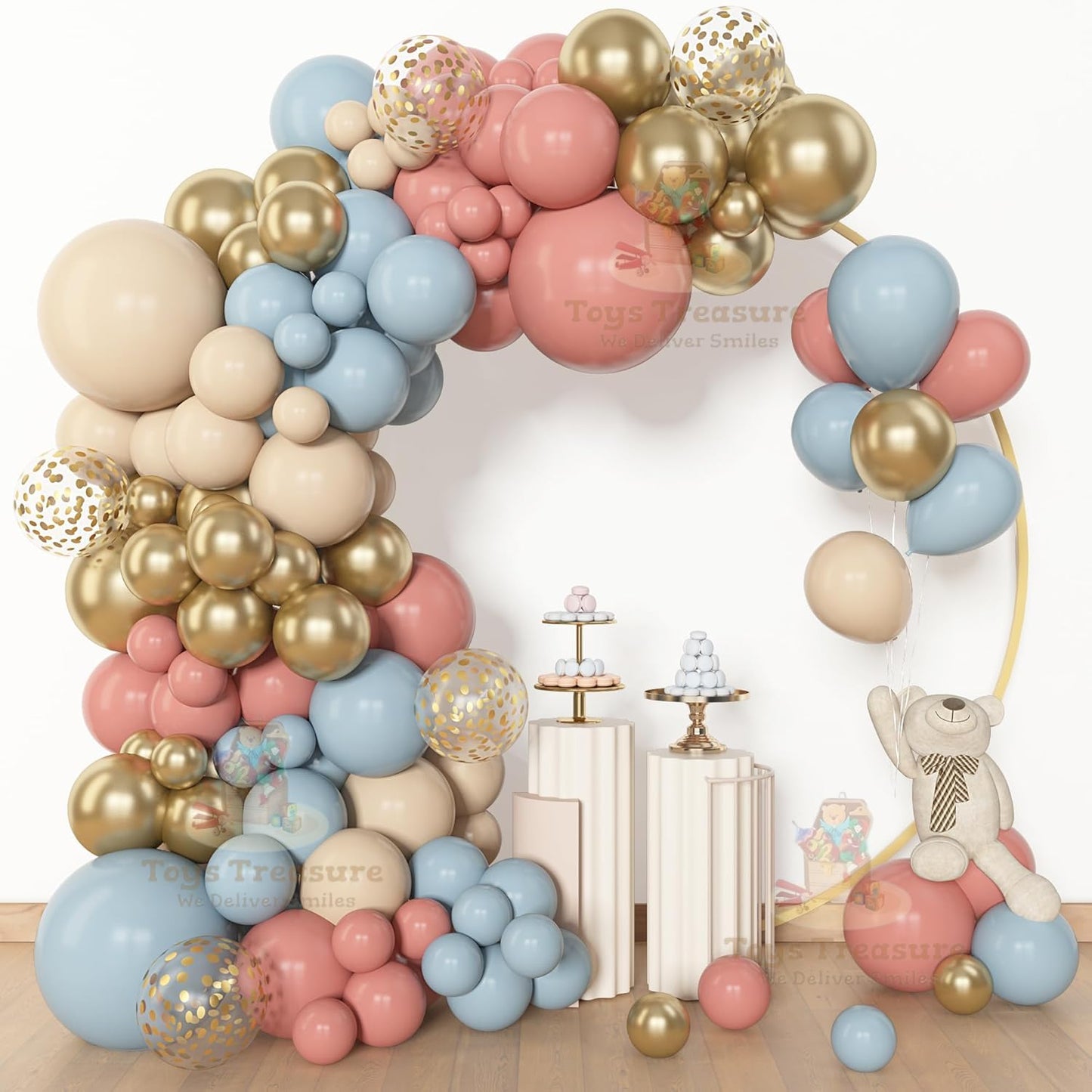 Pink, Blue Gold Latex Metallic Confetti Balloons kit - 153 Pcs Pack