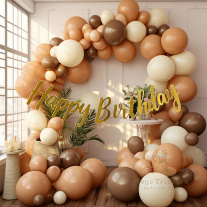 Brown Beige Birthday Decoration Kit - Set of 92 Pcs