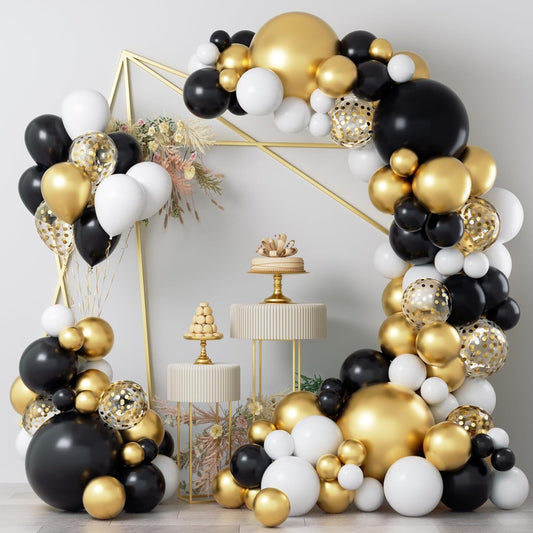 Black Gold White Balloon Garland Kit - 110 Piece Party Decorations