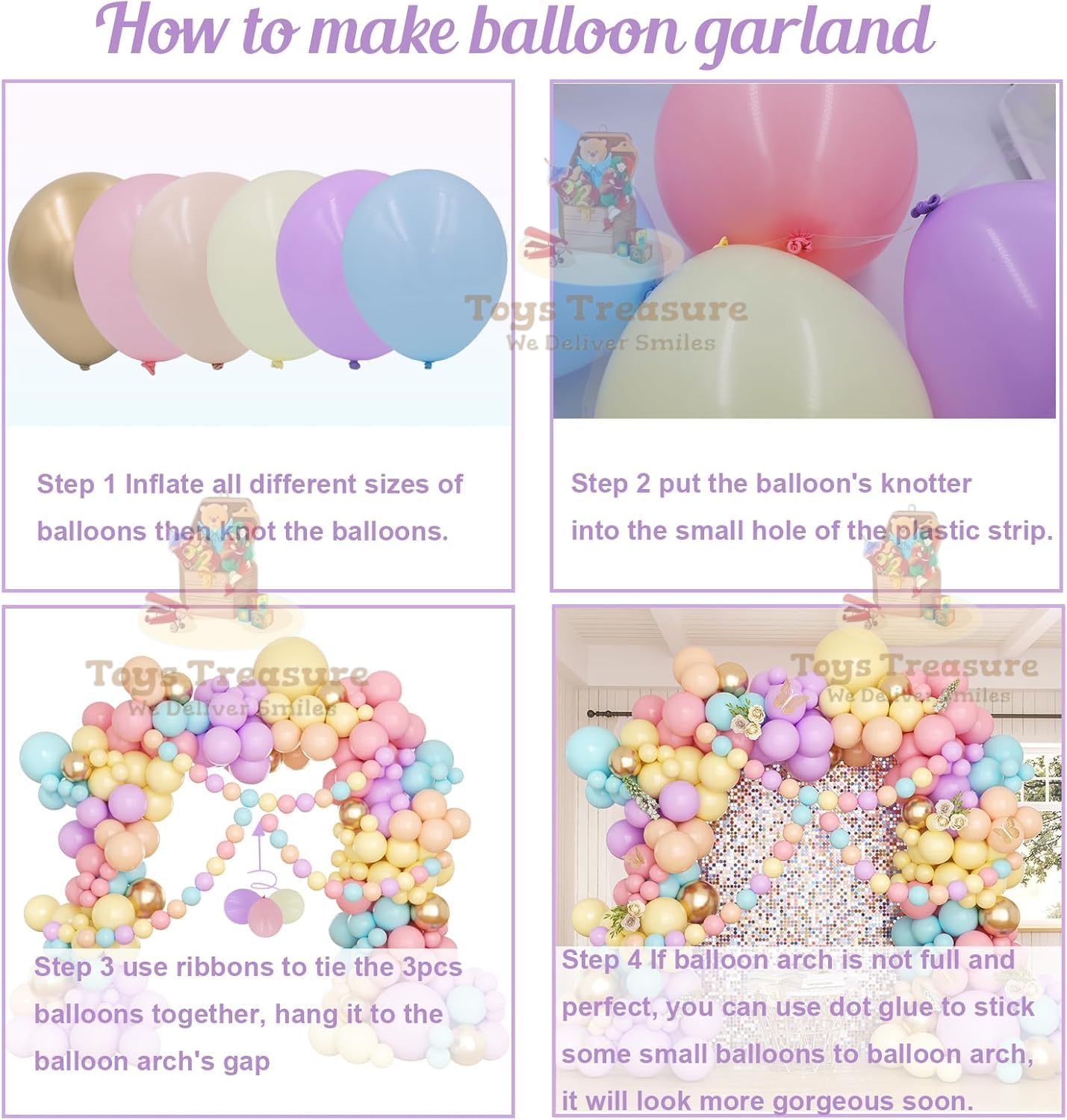 104 Pcs Happy Birthday Decoration Kit - Pastel Rainbow Balloons